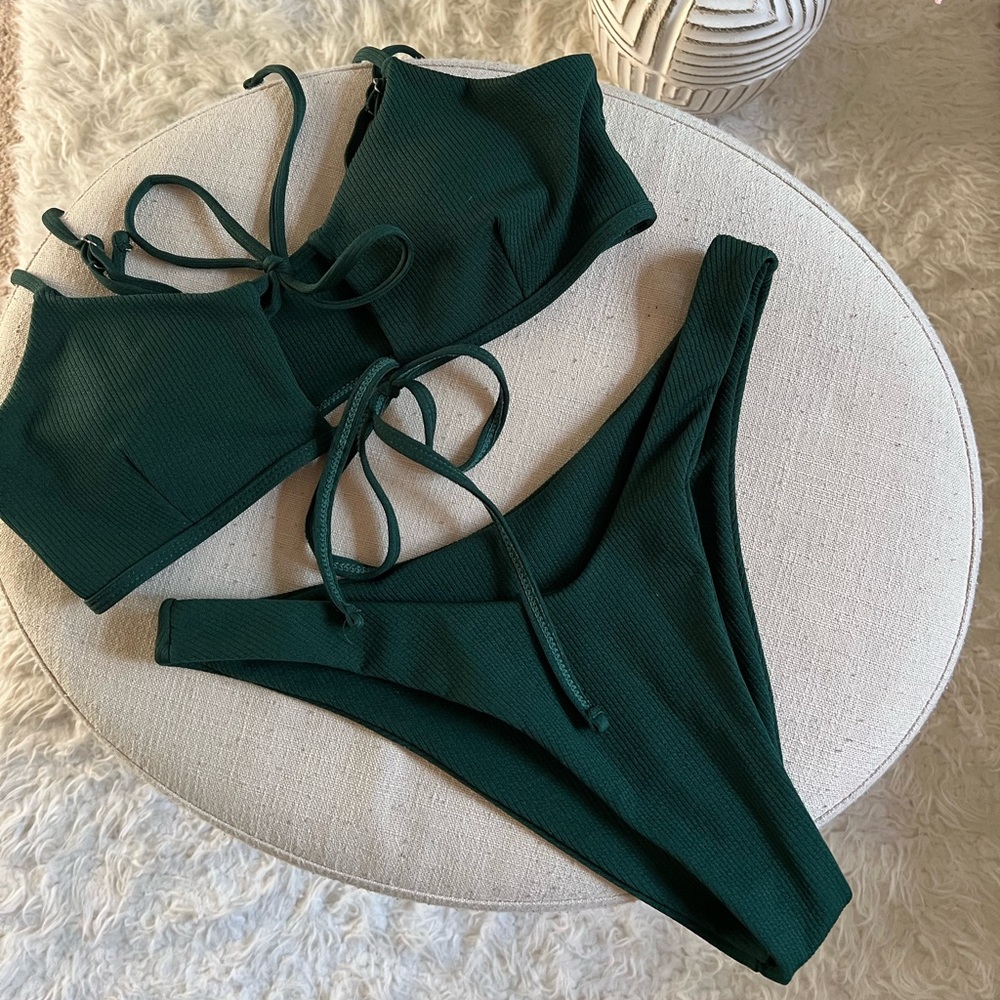Shein green tie front bikini, L